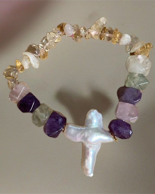 Multi Edelstein Armband mit Perlen-Anhänger