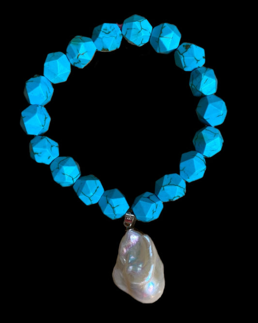 Stretcharmband Türkis & Barockperle Anhänger